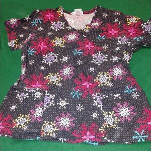 Colorful Snowflake Scrub Top